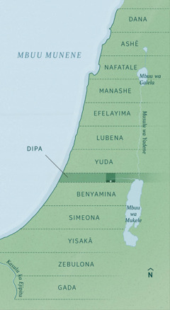 Karte kadi kaleja mikalu ya ditunga divuabu ne bua kuabanyina bena Yuda bavua mu Babilona anu muvua Yehezekele mufunde. Bumpianyi bua bunene bua muomumue bua bisa kumbukila ku nord too ne ku sud kutuadijila ne Dana, Ashê, Nafatale, Manashe, Efelayima, Lubena, Yuda, Dipa (katupa ka buloba ka balombodi), Benyamina, Simeona, Yisakâ, Zebulona, ne Gada.