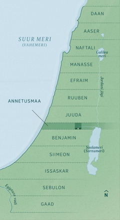 Kaart, mis näitab selle maa piire, mida Hesekiel nägemuses nägi ja kuhu pagendatud pidi naasma. Kaardil on näidatud ka suguharude pärandosad. Need on võrdse laiusega ja on põhjast lõunasse sellises järjekorras: Daan, Aaser, Naftali, Manasse, Efraim, Ruuben, Juuda, annetusmaa (haldustegevuseks mõeldud maariba), Benjamin, Siimeon, Issaskar, Sebulon ja Gaad.