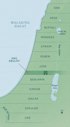 Mapa na nagpapakita sa mga mana ng 12 tribo at sa abuloy