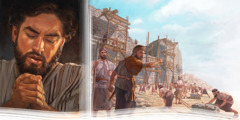 نَحَمِیا مردم را راهنمایی می‌کند که دیوارهای اورشلیم را بازسازی کنند و مردانی را بر سر پست‌های نگهبانی می‌گذارد؛‏ عیسی مشغول دعا