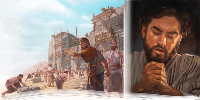 Neemias orienta a reconstrução dos muros de Jerusalém e os guardas; Jesus ora