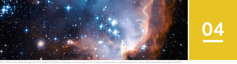 Lektion 4. En nattehimmel med funklende stjerner og galakser set gennem et teleskop.