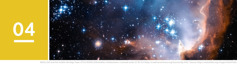 שיעור 4.‏ מבט טלסקופי של שמי הלילה עם כוכבים זוהרים וגלקסיות.‏
