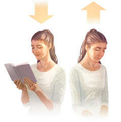 تصویروں کا مجموعہ:‏ 1.‏ ایک عورت دُعا کر رہی ہے۔ اُس کے سر کے اُوپر تیر کا نشان ہے جس کا رُخ اُوپر کی طرف ہے۔ 2.‏ ایک عورت بائبل پڑھ رہی ہے۔ اُس کے سر کے اُوپر تیر کا نشان ہے جس کا رُخ نیچے کی طرف ہے۔‏