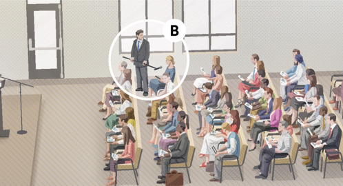 B. 聴衆の中のエホバの証人の女性が，集会中にコメントしている。