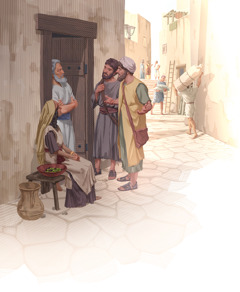 پہلی صدی عیسوی کے مسیحی، لوگوں کے گھر جا کر اُنہیں خدا کا پیغام سنا رہے ہیں۔‏