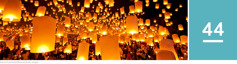 Lesn 44. Joorin wahn festival da nait honjridz a peepl lait op lanternz ahn mek dehn float op eena di skai.