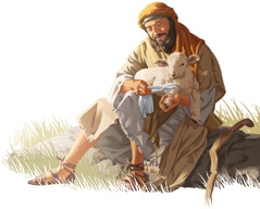 Pastýř něžně ovazuje ovečce zraněnou nohu