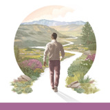Vivez pour toujours ! (cours biblique interactif). Un homme s’engage sur un chemin sinueux bordé de fleurs sauvages, d’arbres, de collines et de montagnes.
