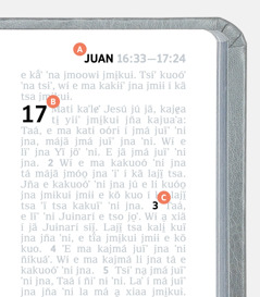 Etiketa e tɨʼ laʼ í jna A, B jña C e ʼe kö pagina e kiʼ Biblia.