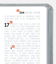 Biblë ˈmö a dɛɛ wa ˈzʋä 1, 2, ˈn 3.