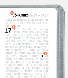 Tølini 1, 2 og 3 á eini síðu í Bíbliuni.
