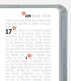 A, B, gbe C nọ i bi dhesẹ eware nọ e rrọ ẹwẹ-obe jọ evaọ Ebaibol na.