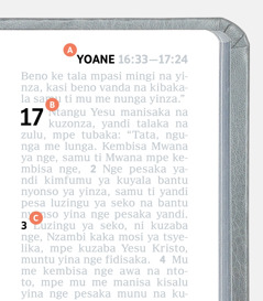 A, B, na C ke na kati ya paje mosi ya Biblia.