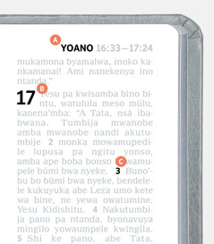 Kifwatulo kilombola mwanda A, B, ne C pa paje wa mu Bible.