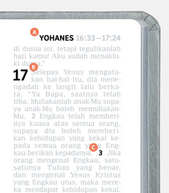 Label menunjukkan ciri-ciri A, B, dan C pada satu halaman Bible.