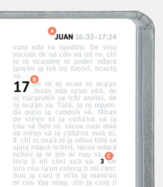 Nda etiqueta nu̱u̱ yoso tuʼun ɨn página Biblia A, B ji C.