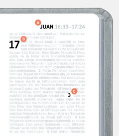 Etiquetas tein kinextiaj toni kipiaj A, B uan C itech se página itech Biblia.