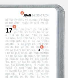 Yä etikehta i xihkígihu̱ kʼa i ne da mä ha nu̱ A, B nihi nu̱ C ha ʼna nxí de nu̱ Biblia.