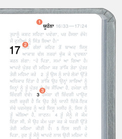 ਬਾਈਬਲ ਦੇ ਇਕ ਸਫ਼ੇ ʼਤੇ ਲੇਬਲ 1 (ਕਿਤਾਬ ਦਾ ਨਾਂ), 2 (ਅਧਿਆਇ) ਅਤੇ 3 (ਆਇਤ)।