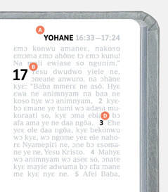 Ahyɛnzodeɛ ahoroɛ A, B, ɔne D ne maa enwu Bible ne krataabue bie.