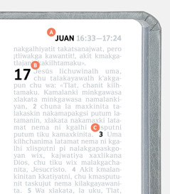 Etiquetas nema lakgchan letras A, B chu C kmaktum página xla Biblia.