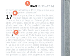 Tiene maga marca que ta indica con el A, B y C na un pagina del Biblia.