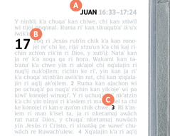 Etiquetas ri nkikʼüt ri peraj A, B chuqaʼ C chupam jun ruxaq ri Biblia