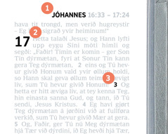 Tølini 1, 2 og 3 á eini síðu í Bíbliuni.