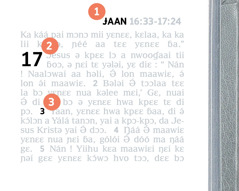 Biblə ŋɔ paazə ta maaninin yii gu kaa ɉɛɓɛ kɔuɠaa ŋɛi kaa ŋa, A, B, da C, diɛi da nɛ pələi gwa pɛli Biblə ŋɔ vɛlisɛɛ kwɛlii la.