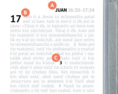 An letras A, B ani C in tejwamedhál jun i página axi ti Biblia.