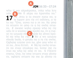 A, B, gbe C nọ i bi dhesẹ eware nọ e rrọ ẹwẹ-obe jọ evaọ Ebaibol na.