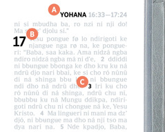 Biblia nǎ ddikpa paje djo tilo nalo le dho A, B ndirigoti C le ndi ná nga na.