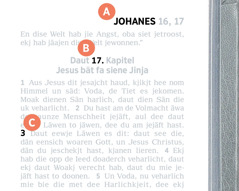 Tieekjens A, B un C opp eene Sied enne Bibel