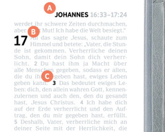 D’Buschtawen A, B, an C beschreiwen Eenzelheeten op enger Säit an der Bibel.