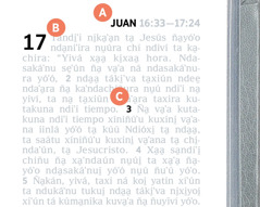 Letra A, B xíʼin C náʼa̱ña nu̱úyó ña̱ va̱xi nu̱ú Biblia.