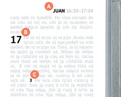 Nda etiqueta nu̱u̱ yoso nu̱u̱ ɨn página Biblia A, B ji C.