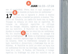 Nu ja ba e̱je̱ nu letra A, B ñe C kja na página kja ne Biblia.