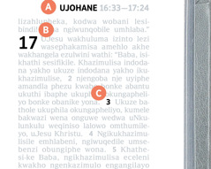 U-A, B, lo-C zimpawu ezitshengisa indlela yokuthola ivesi eBhayibhilini.