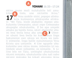 Ifimanyikilo fyakunangisya ifyakubombiwa A, B, na C pa peji lya mu Baibolo.