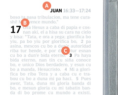 Letter A, B y C ta indica algun aspecto cu tin riba un pagina di Bijbel.