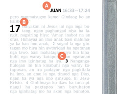 Tigaman nga nagtutudlok ha A, B, ngan C ha usa nga pahina ha Biblia.