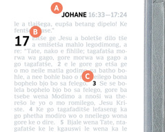 Ditlhaka A, B le C tšeo di lego letlakaleng la Beibele, di bontšha kamoo re ka hwetšago ditemana tša Beibele ka gona.