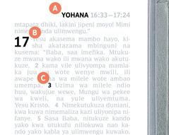 Vibandiko vya sehemu ya A, B, na C kwenye ukurasa wa Biblia.