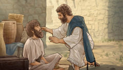 Есүс сохор хүнд аяархан хүрч, хараа оруулж байна.