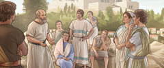The apostle Paul reasoning with people of Athens.