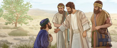Yesus e taki switi nanga wan man di saka kindi na fesi en nanga den disipel.