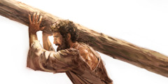 عیسی چوبهٔ داری را که بر آن کشته می‌شود،‏ حمل می‌کند.‏