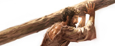 Yesus mengangkat tiang siksaan yang digunakan untuk menghukum mati dia.