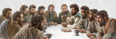 Jesus celebrando a Ceia do Senhor com seus apóstolos fiéis.